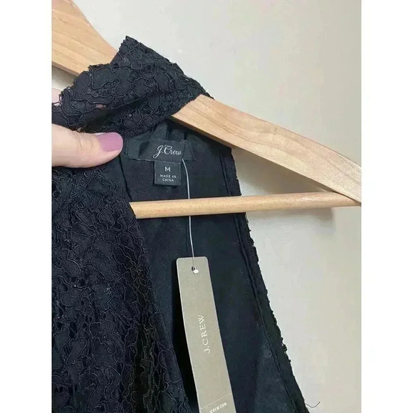J. Crew Tie-neck‎ Top in Lace Black Size Medium - Picture 11 of 16